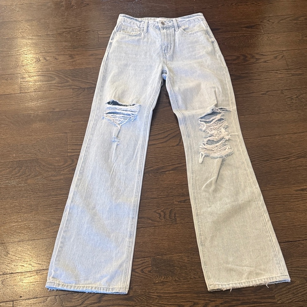 Stylish Distressed Light Blue Women's Flare Jeans